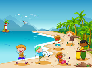 Obraz na płótnie Canvas Children and beach