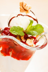 ice cream with fruit sauce