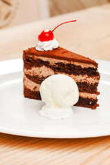 chocolate cake with ice cream