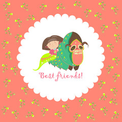 Little girl and her friend-caterpillar