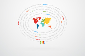 World Map Monthly Calendar For Year 2016