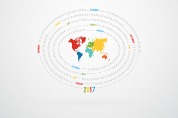 World Map Monthly Calendar For Year 2017