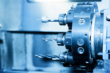 Industrial CNC drilling and boring machine close-up.