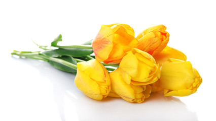 Obraz premium Beautiful bouquet of yellow tulips isolated on white