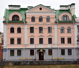 Fototapeta premium Golden Embankment -residential area in historical place in Pskov at the Pskova river