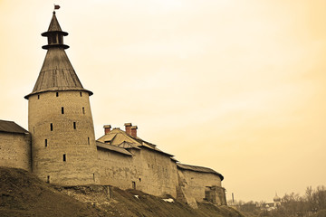 Russia- Pskov Kremlin at the sepia tone