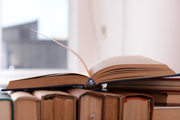 Stack of books close up