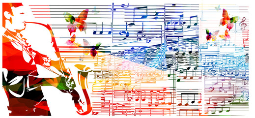 Man playing saxophone. Music background © abstract