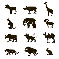 12 black icons of animals