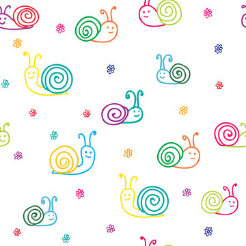 seamless pattern: snails and flowers for the child
