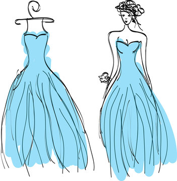 art sketching of beautiful young bride or dress to the prom 