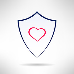 Heart and love simple shield icon. Vector