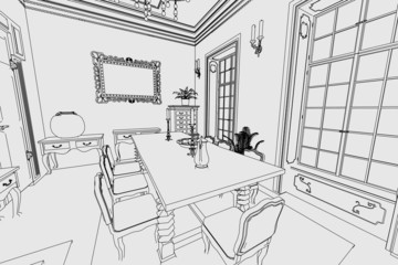 cartoon image of manor interior