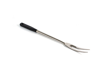 Steak and barbeque fork isolated on white