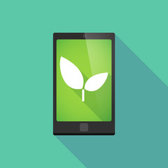 Long shadow phone icon with a plant