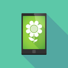 Long shadow phone icon with a flower
