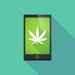 Long shadow phone icon with a marijuana leaf