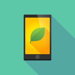 Long shadow phone icon with a leaf
