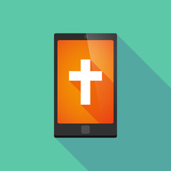 Fototapeta premium Long shadow phone icon with a cross