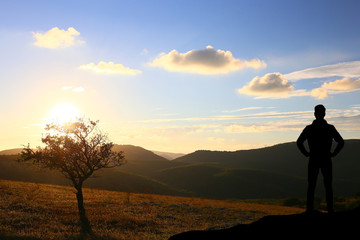 Man on top of mountain. Element of design.
