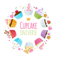 Sweet cupcakes background. Colorful illustration.