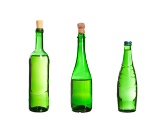 Three empty unlabeled bottles isolated on white background