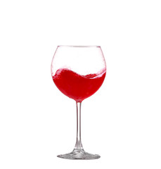 red wine splashing in a glass, isolated on white