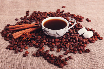 black coffee and coffee bean