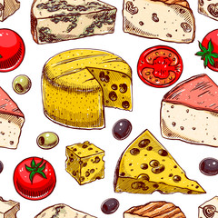 background with cheeses and tomatoes