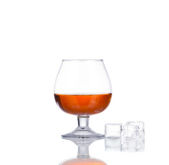 glass of cognac isolated on white background