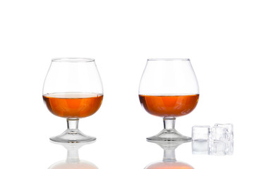 collage glass of cognac isolated on white background