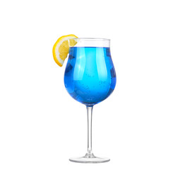 Sprite drinks whit sparkllng soda and ice in glass isolated on white