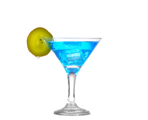 Sprite drinks whit sparkllng soda and ice in glass isolated on white