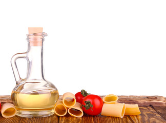 raw pasta and food vegetable isolated at white background and cherie