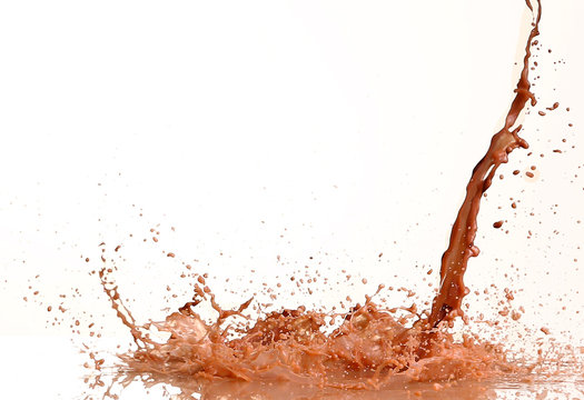 splash of brownish hot coffee or chocolate isolated on white background