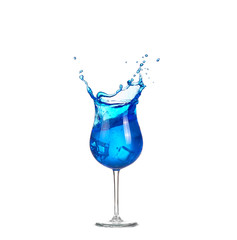 blue cocktail with splashes on white