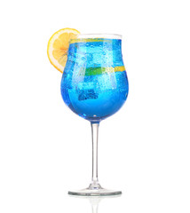 Sprite drinks whit sparkllng soda and ice in glass isolated on white