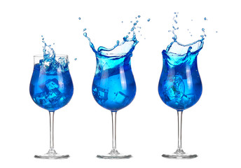 blue cocktail with splashes on white