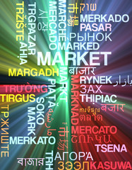 Market multilanguage wordcloud background concept glowing