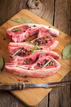 Raw lamb chop ready for frying.