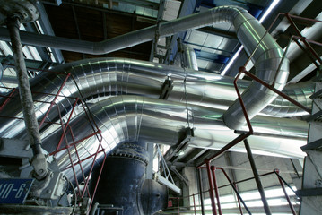 Industrial zone, Steel pipelines, valves and pumps