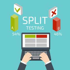 Split testing. Hands and notebook