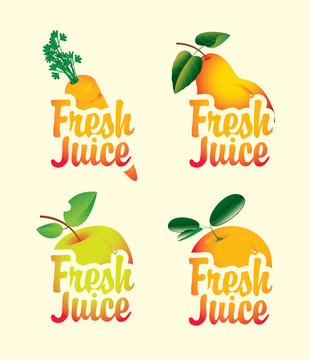 set of fresh juices with pictures of fruit