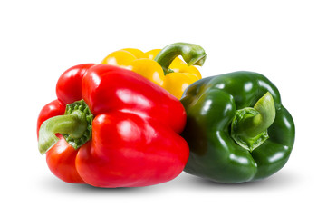 Fresh vegetables Three sweet Red, Yellow, Green Peppers isolated