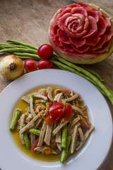 Papaya salad, pork