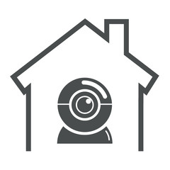 Icono aislado camara vigilancia casa gris