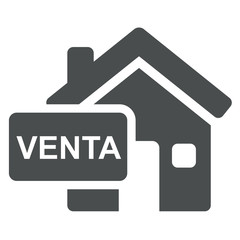 Icono casa con texto VENTA gris