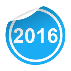 Pegatina azul con pestaña texto 2016