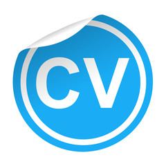 Pegatina azul con pesta&ntilde;a texto CV