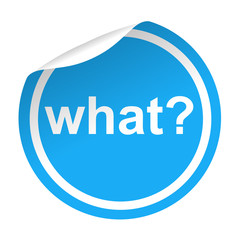 Pegatina azul con pestaña texto what